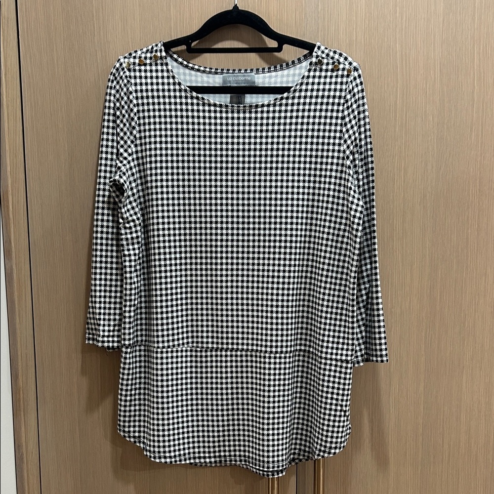 Liz Claiborne Monochrome Checkered Long Sleeve Top
